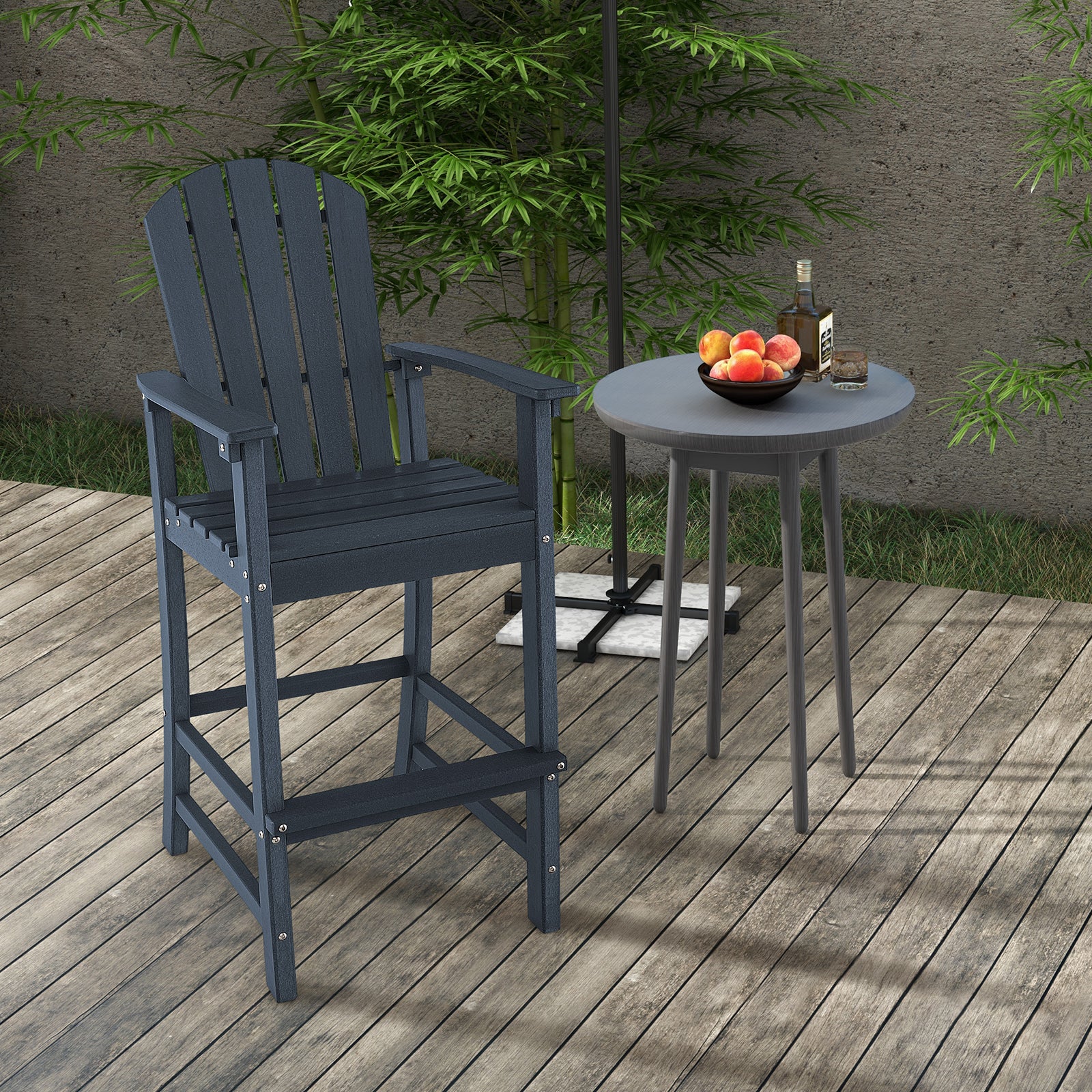 30 Inches Counter Height Outdoor HDPE Bar Stool with Armrests and Footrest, Navy Patio Bar Furniture   at Gallery Canada