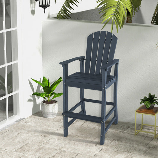 30 Inches Counter Height Outdoor HDPE Bar Stool with Armrests and Footrest, Navy Patio Bar Furniture Navy  at Gallery Canada