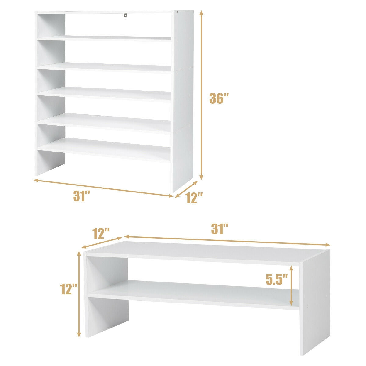 3 Pieces 31-Inch Stackable Multi-Shape Shoe Rack, White Shoe Racks & Storage Benches at Gallery Canada