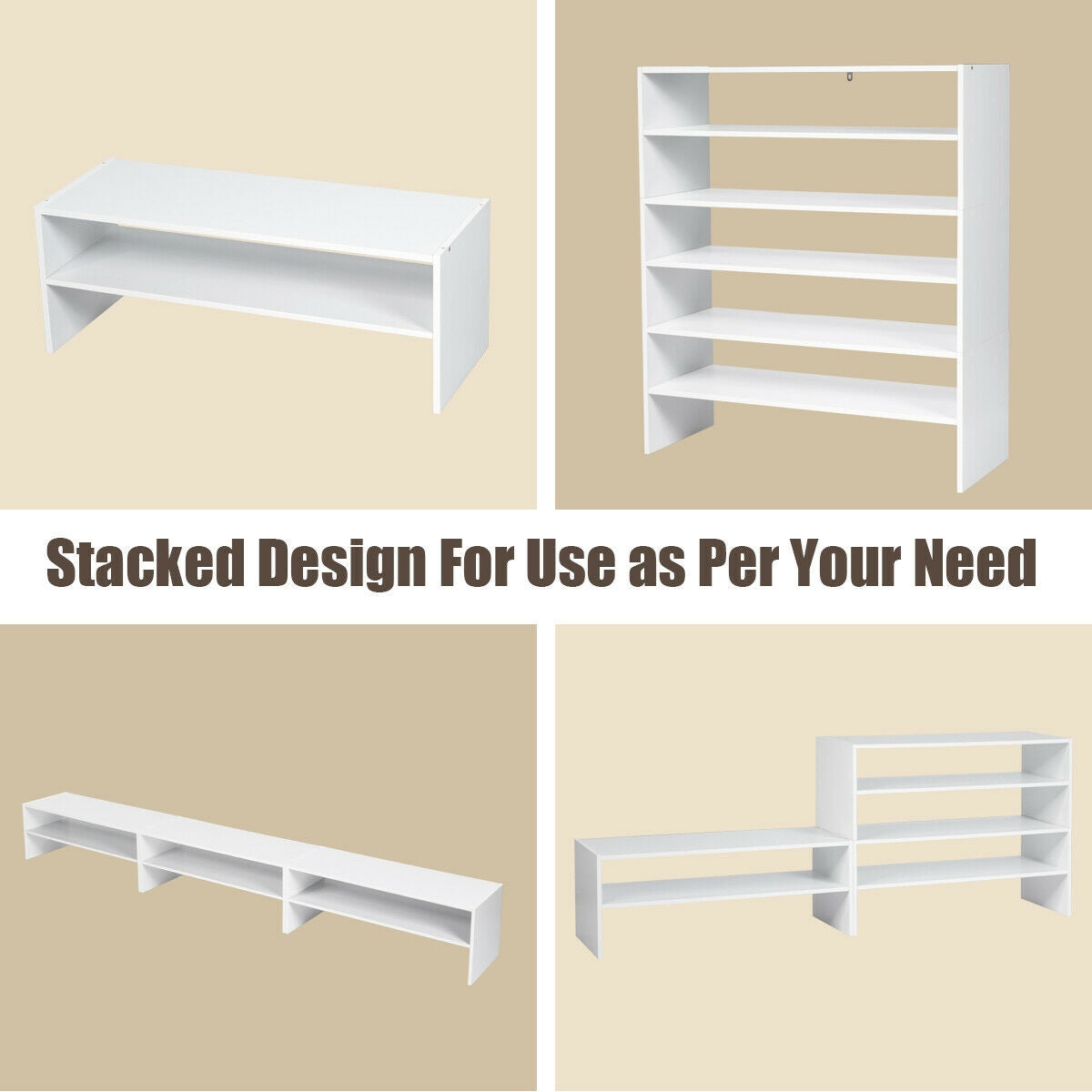 3 Pieces 31-Inch Stackable Multi-Shape Shoe Rack, White Shoe Racks & Storage Benches at Gallery Canada