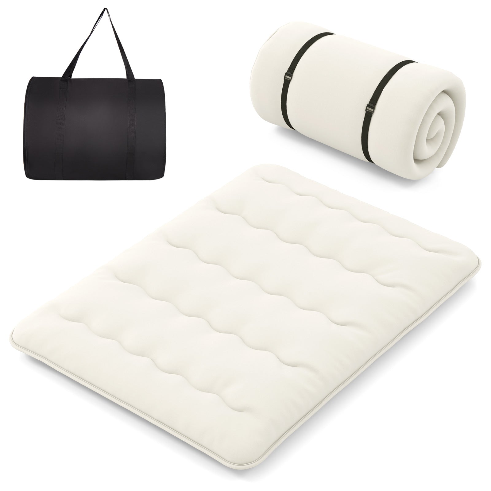 Queen/King/Twin/Full Futon Mattress Floor Sleeping Pad with Washable Cover Beige-Queen Size, Beige Mattresses at Gallery Canada