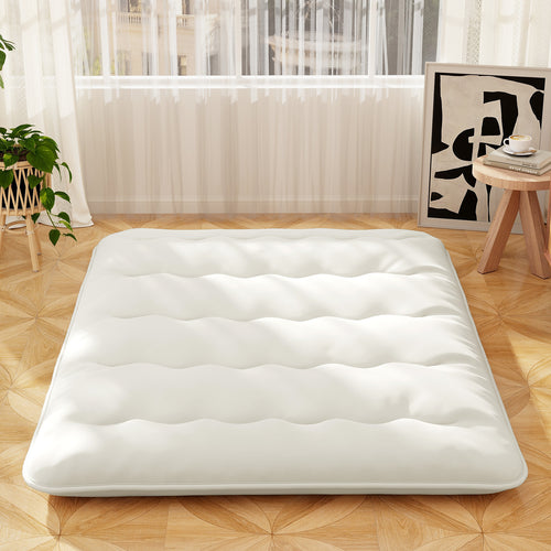 Queen/King/Twin/Full Futon Mattress Floor Sleeping Pad with Washable Cover Beige-Queen Size, Beige