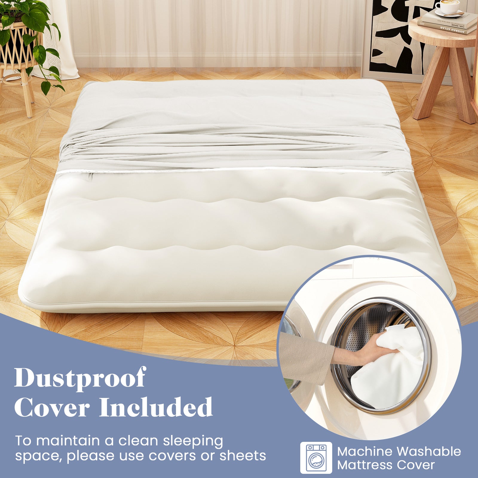 Queen/King/Twin/Full Futon Mattress Floor Sleeping Pad with Washable Cover Beige-Queen Size, Beige Mattresses at Gallery Canada