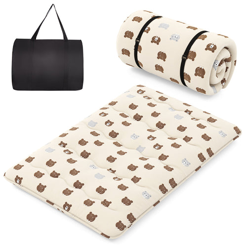 Foldable Futon Mattress with Washable Cover and Carry Bag for Camping-Full Size, Brown