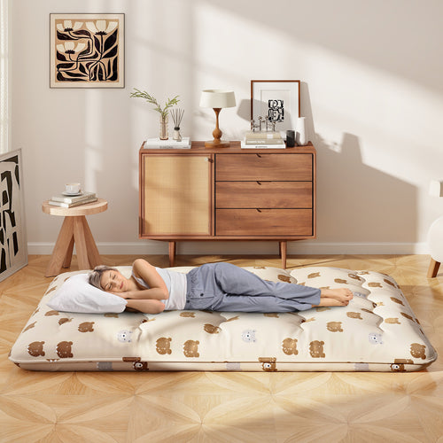 Foldable Futon Mattress with Washable Cover and Carry Bag for Camping-Full Size, Brown