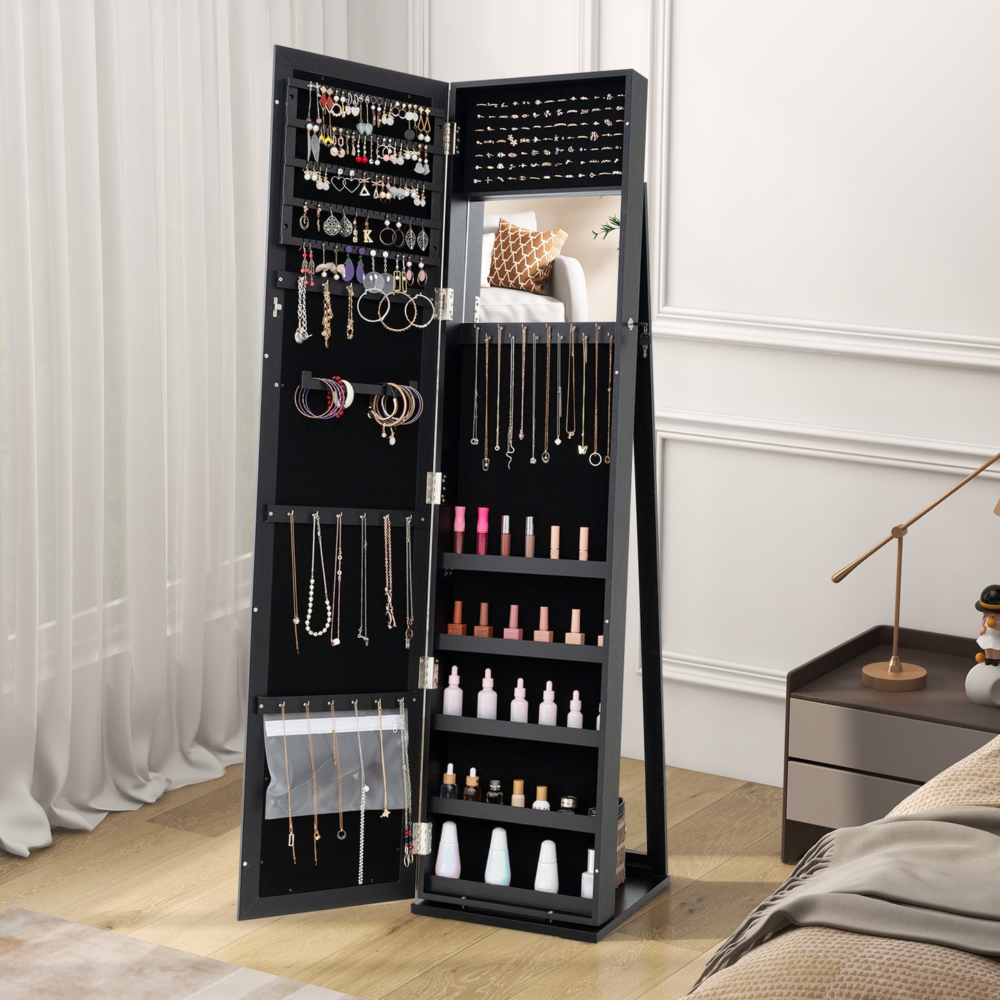 Standing Lockable Jewelry Storage Organizer with Full-Length Mirror, Black Jewelry Armoires   at Gallery Canada