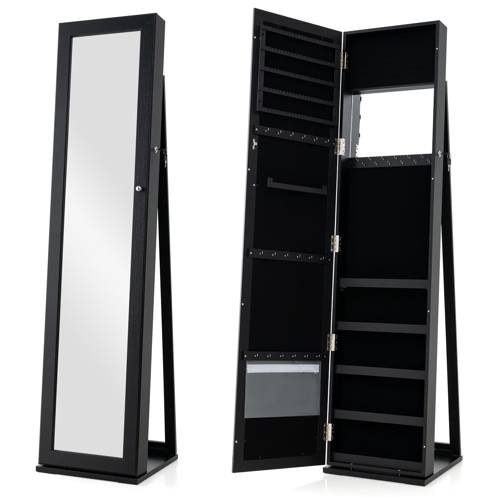 Standing Lockable Jewelry Storage Organizer with Full-Length Mirror, Black Jewelry Armoires   at Gallery Canada