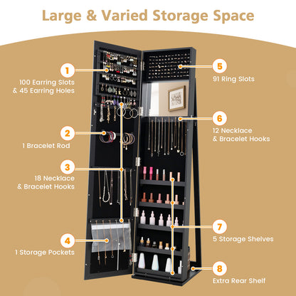 Standing Lockable Jewelry Storage Organizer with Full-Length Mirror, Black Jewelry Armoires   at Gallery Canada