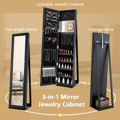 Standing Lockable Jewelry Storage Organizer with Full-Length Mirror, Black Jewelry Armoires   at Gallery Canada