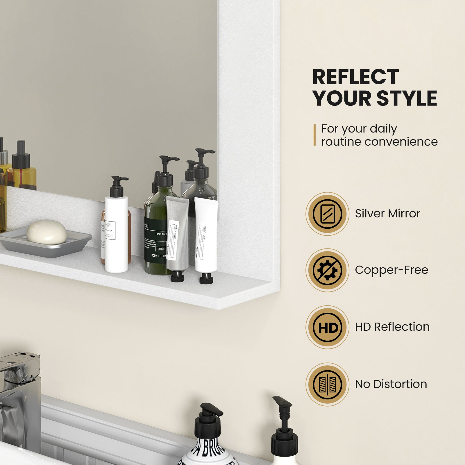 Rectangle Bathroom Mirror with Shelf 23.5 x 17.5 Inch and Wood Frame, White Wall Mirrors at Gallery Canada