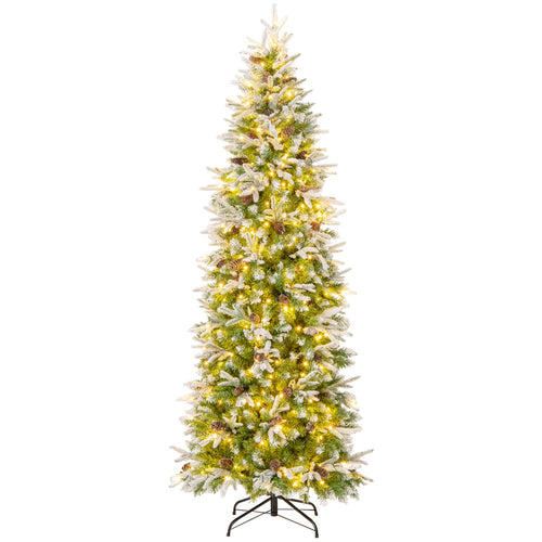 6/7.5/9 Feet Pre-Lit Artificial Christmas Tree Snow Flocked Hinged-7.5 Feet, Green