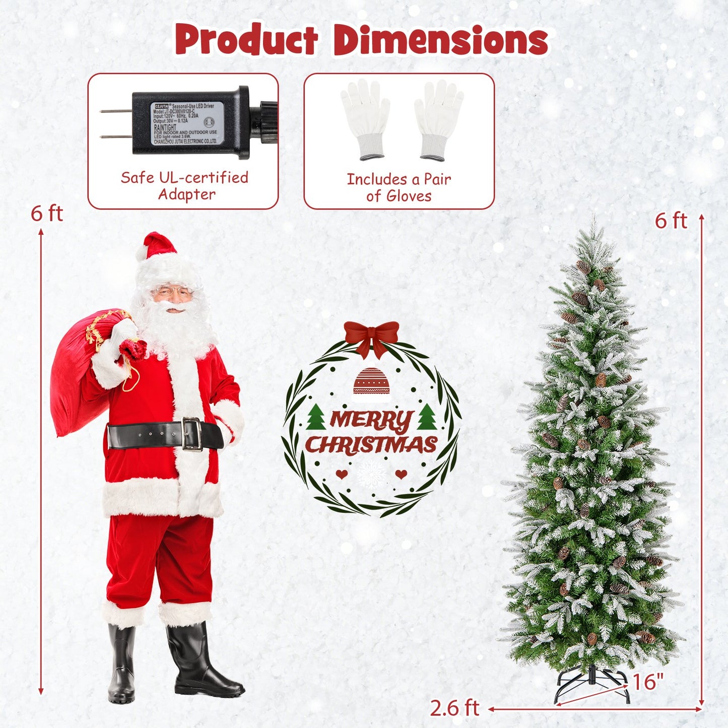 6/7.5/9 Feet Pre-Lit Artificial Christmas Tree Snow Flocked Hinged-6 ft, Green Christmas Tree   at Gallery Canada