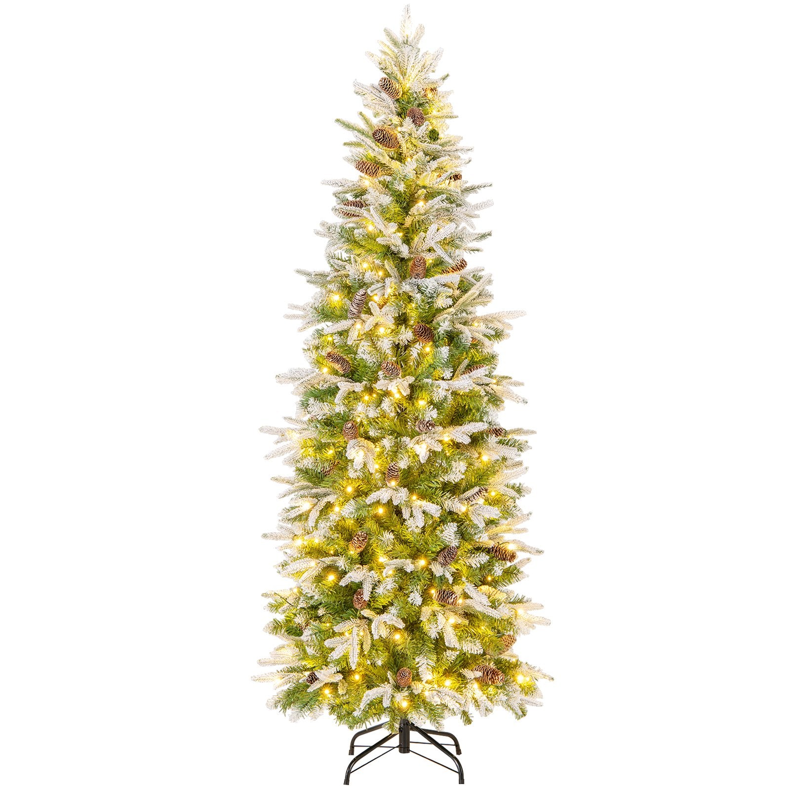 6/7.5/9 Feet Pre-Lit Artificial Christmas Tree Snow Flocked Hinged-6 ft, Green Christmas Tree Green  at Gallery Canada