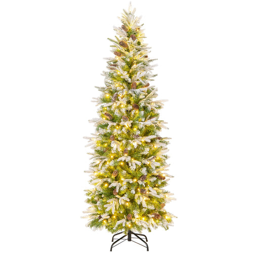 6/7.5/9 Feet Pre-Lit Artificial Christmas Tree Snow Flocked Hinged-6 ft, Green