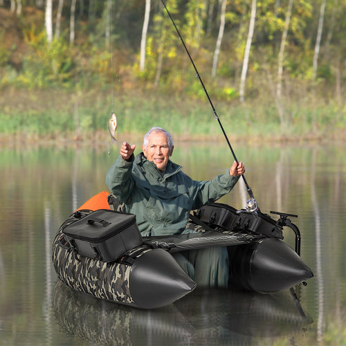 Portable Fishing Boat with 3 Detachable Storage Boxes, Camouflage