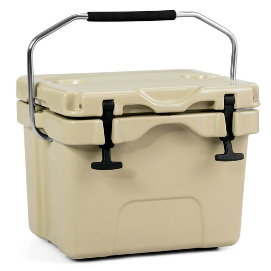 16 Quart 24-Can Capacity Insulated Ice Cooler with 2 Cup Holders, Khaki Wine & Beverage Coolers Khaki at Gallery Canada