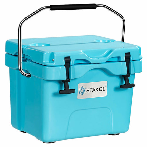 16 Quart 24-Can Capacity Portable Insulated Ice Cooler with 2 Cup Holders, Blue