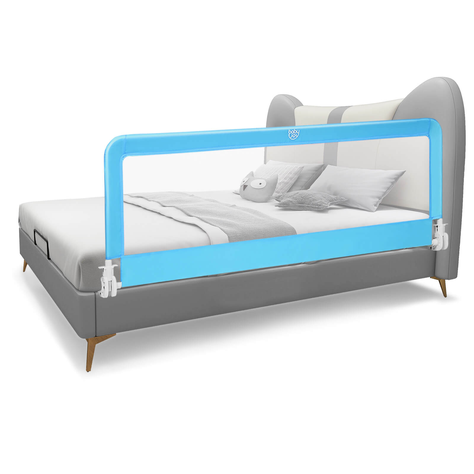 59 Inch Extra Long Folding Breathable Baby Children Toddlers Bed Rail Guard with Safety Strap, Blue Bed Rails at Gallery Canada