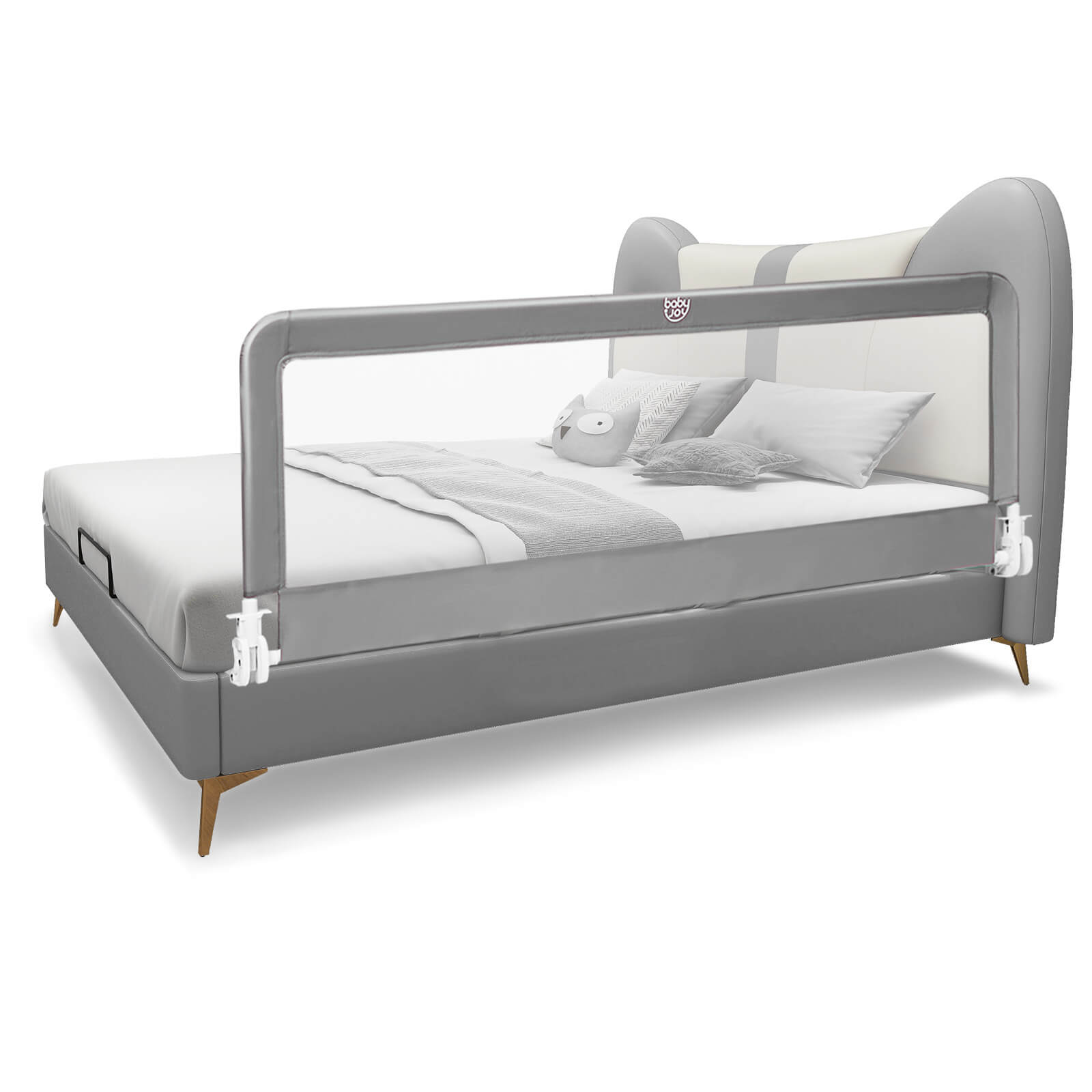 59 Inch Extra Long Folding Breathable Baby Children Toddlers Bed Rail Guard with Safety Strap, Gray Bed Rails at Gallery Canada