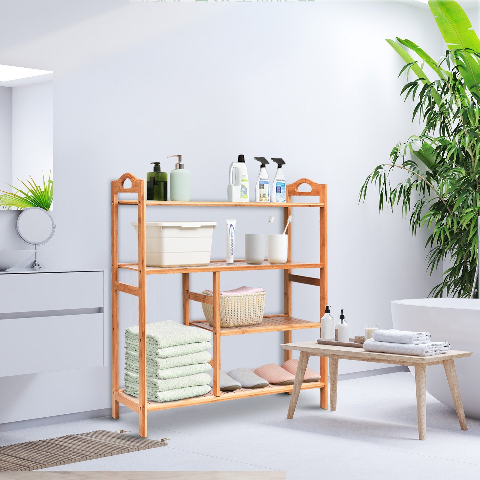 4 Tiers Multifunction Bamboo Storage Shoe Rack for Entryway Hallway, Natural Shoe Racks & Storage Benches at Gallery Canada