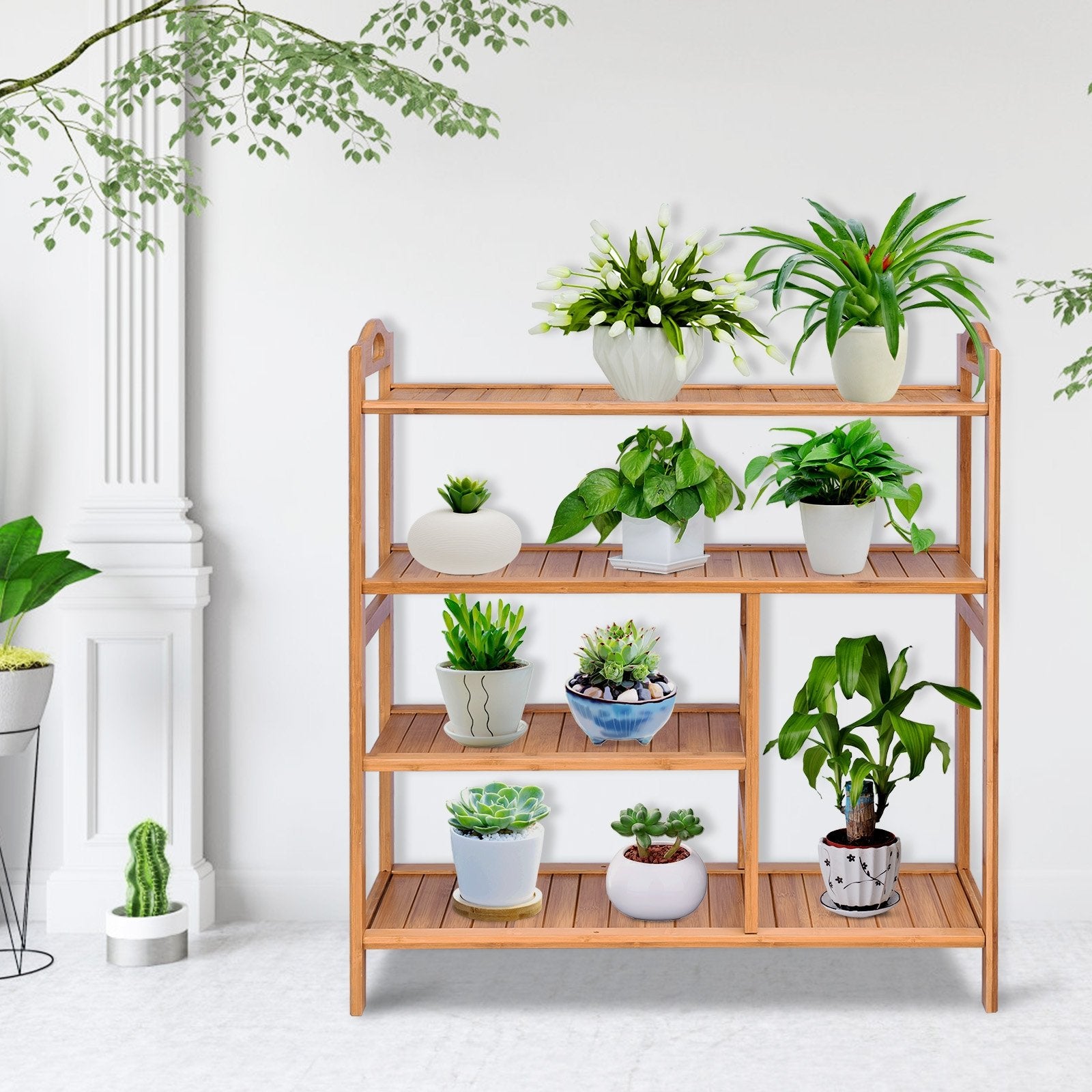 4 Tiers Multifunction Bamboo Storage Shoe Rack for Entryway Hallway, Natural Shoe Racks & Storage Benches at Gallery Canada