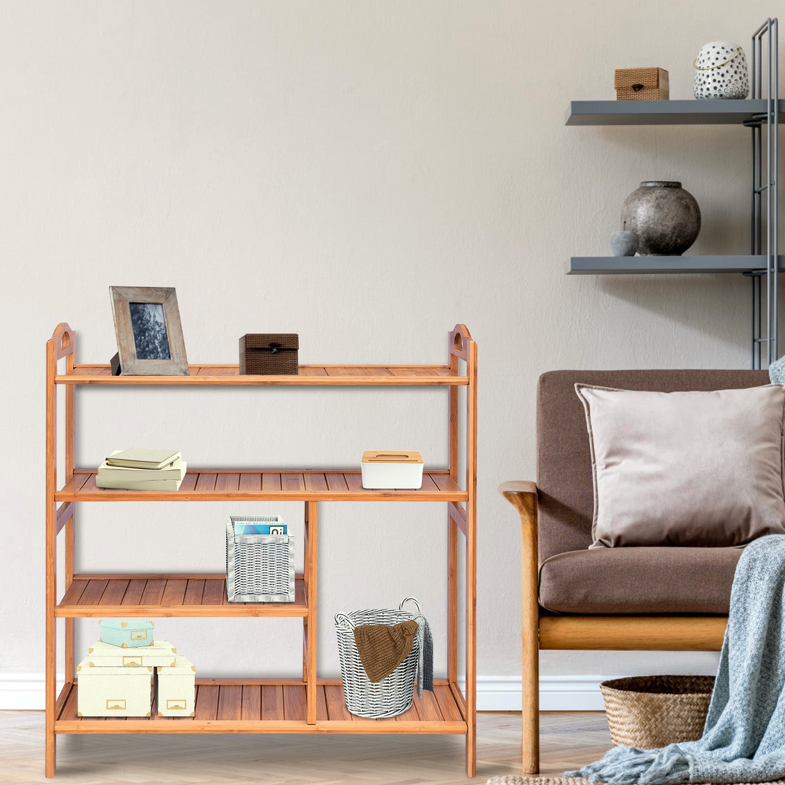 4 Tiers Multifunction Bamboo Storage Shoe Rack for Entryway Hallway, Natural Shoe Racks & Storage Benches at Gallery Canada