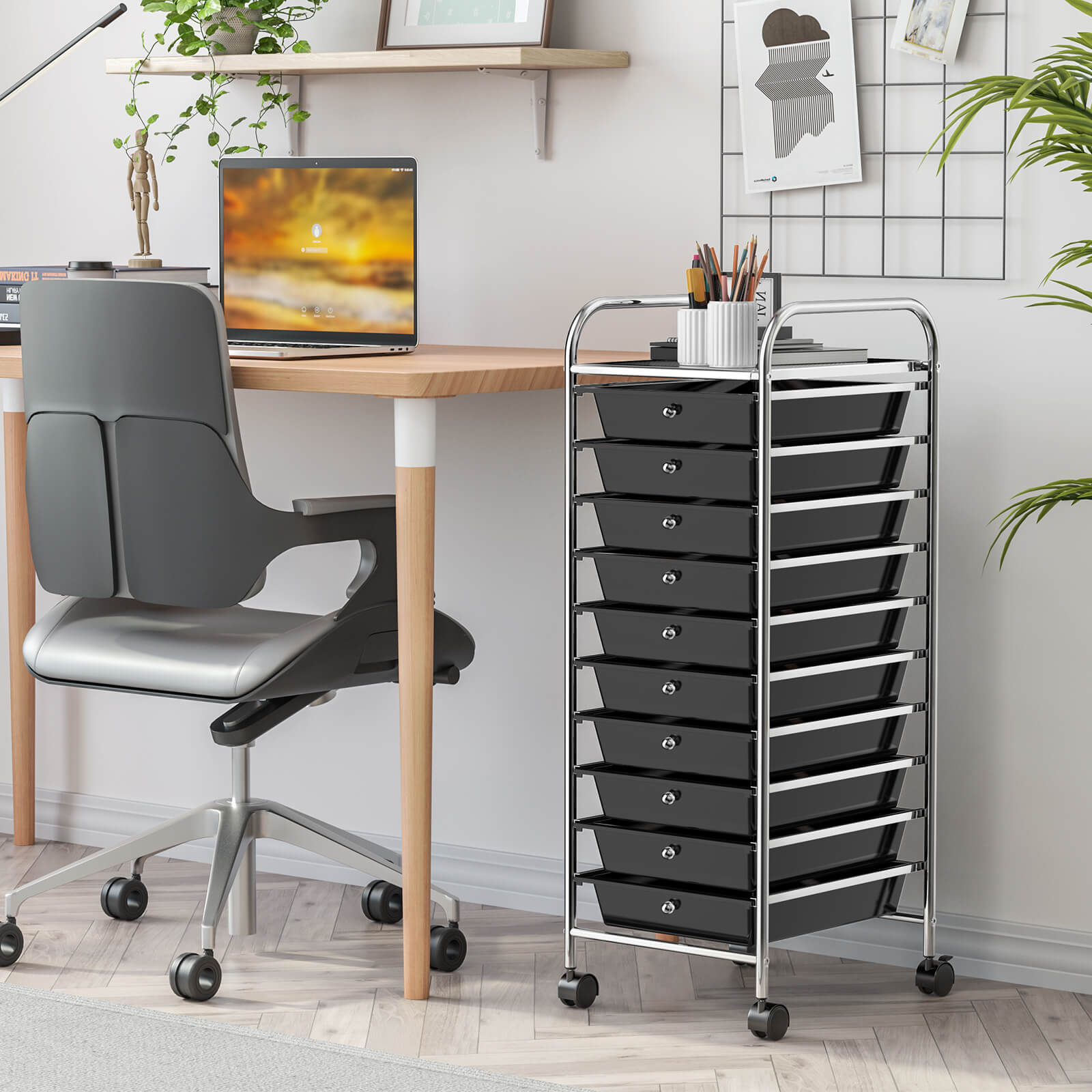 10 Drawer Rolling Storage Cart Organizer with 4 Universal Casters, Black File Cabinets at Gallery Canada