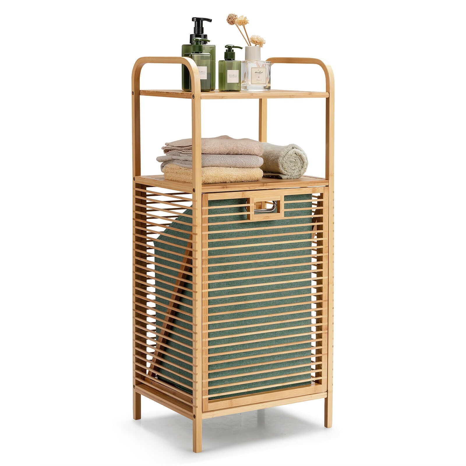Tilt-out Bamboo Laundry Hamper with 2-Tier Shelf and Removable Liner, Natural Laundry Baskets at Gallery Canada