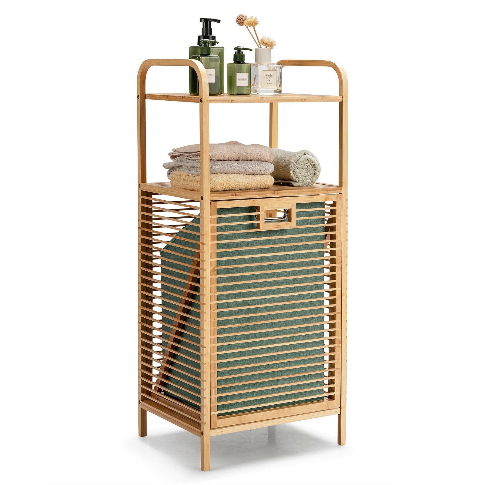 Tilt-out Bamboo Laundry Hamper with 2-Tier Shelf and Removable Liner, Natural Laundry Baskets Natural at Gallery Canada