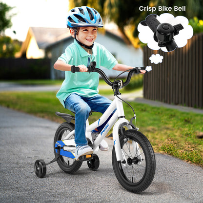 14 Inch Kids Bike Adjustable with 2 Training Wheels for 3-5 Years Old, White Kids Bike   at Gallery Canada