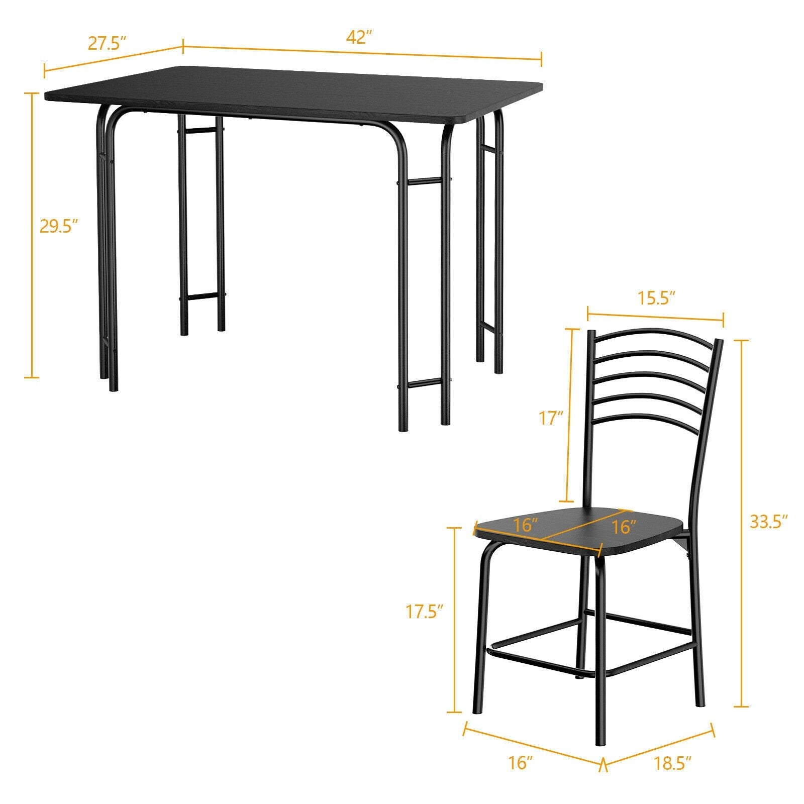 5 Pieces Wood Rectangular Dining Table Set, Black Dining Room Sets at Gallery Canada