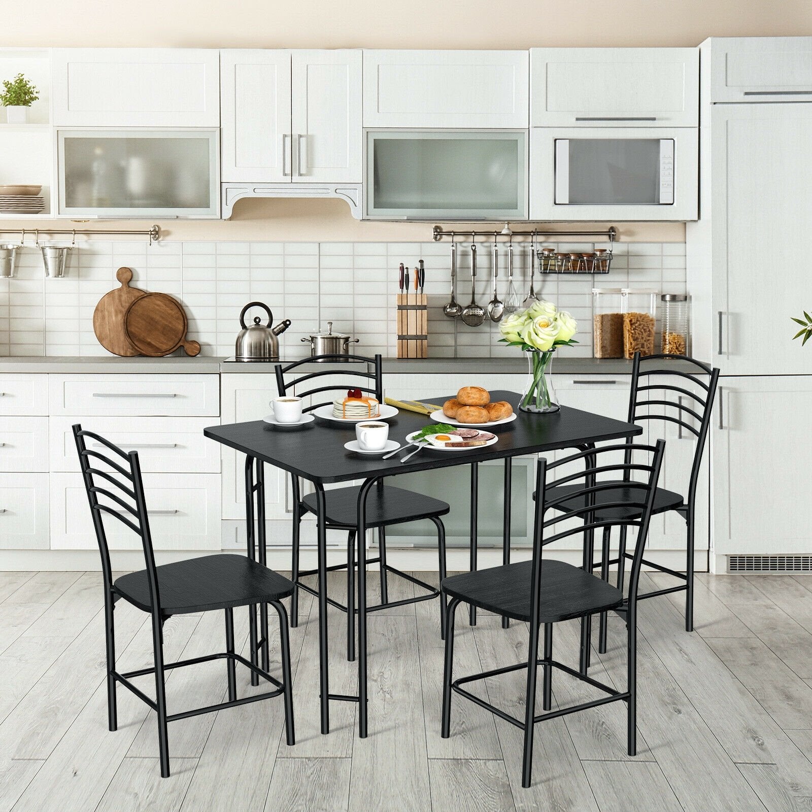 5 Pieces Wood Rectangular Dining Table Set, Black Dining Room Sets at Gallery Canada