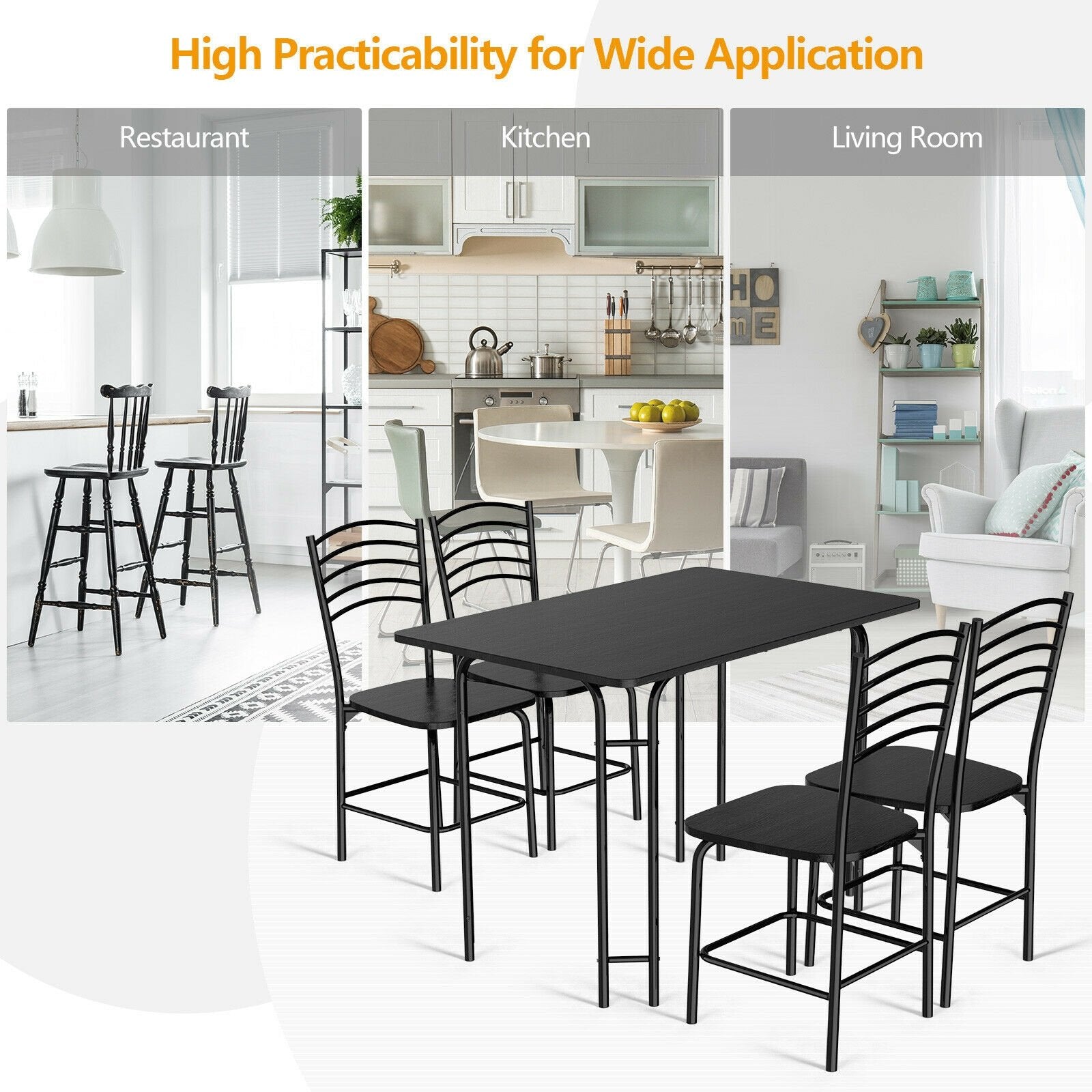 5 Pieces Wood Rectangular Dining Table Set, Black Dining Room Sets at Gallery Canada
