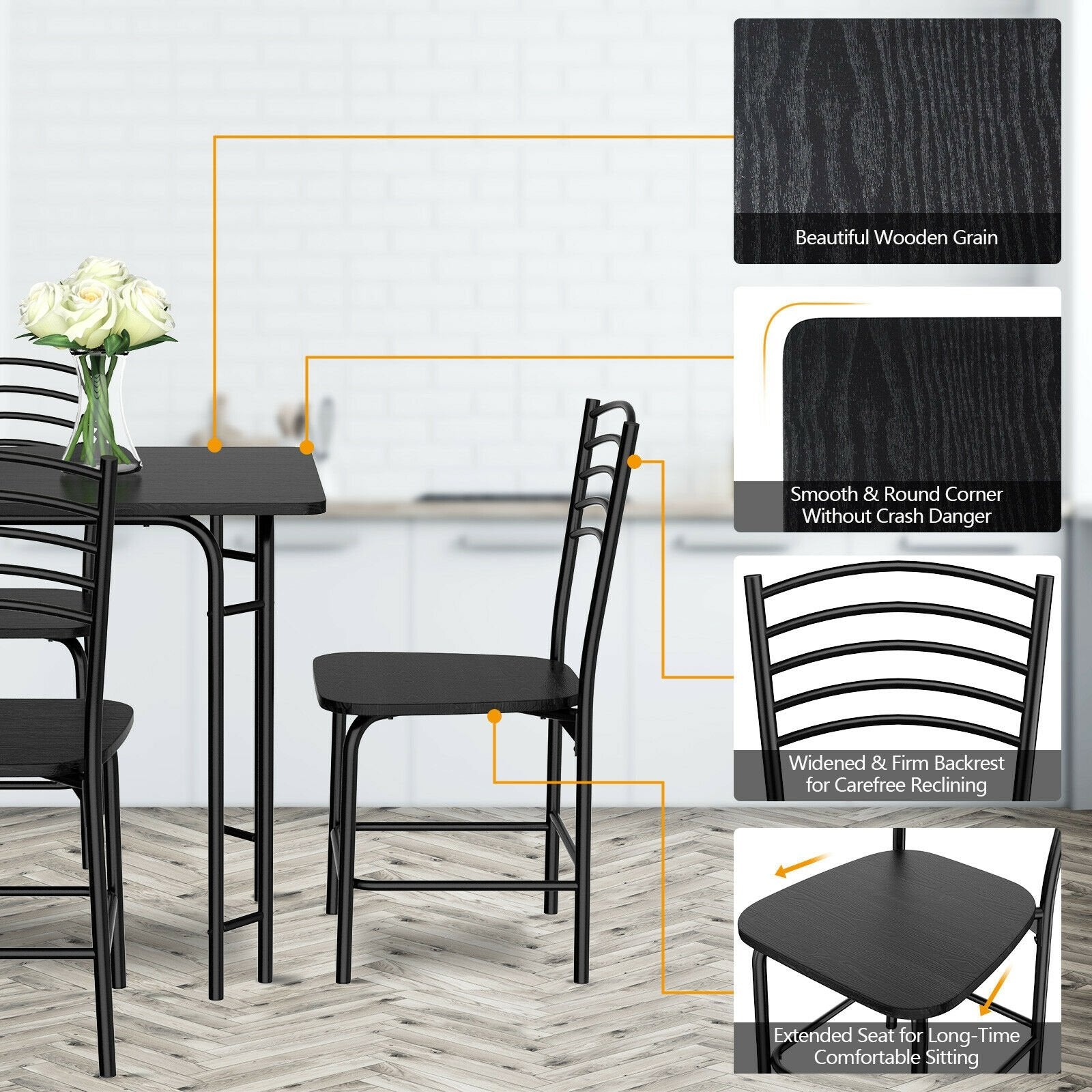 5 Pieces Wood Rectangular Dining Table Set, Black Dining Room Sets at Gallery Canada