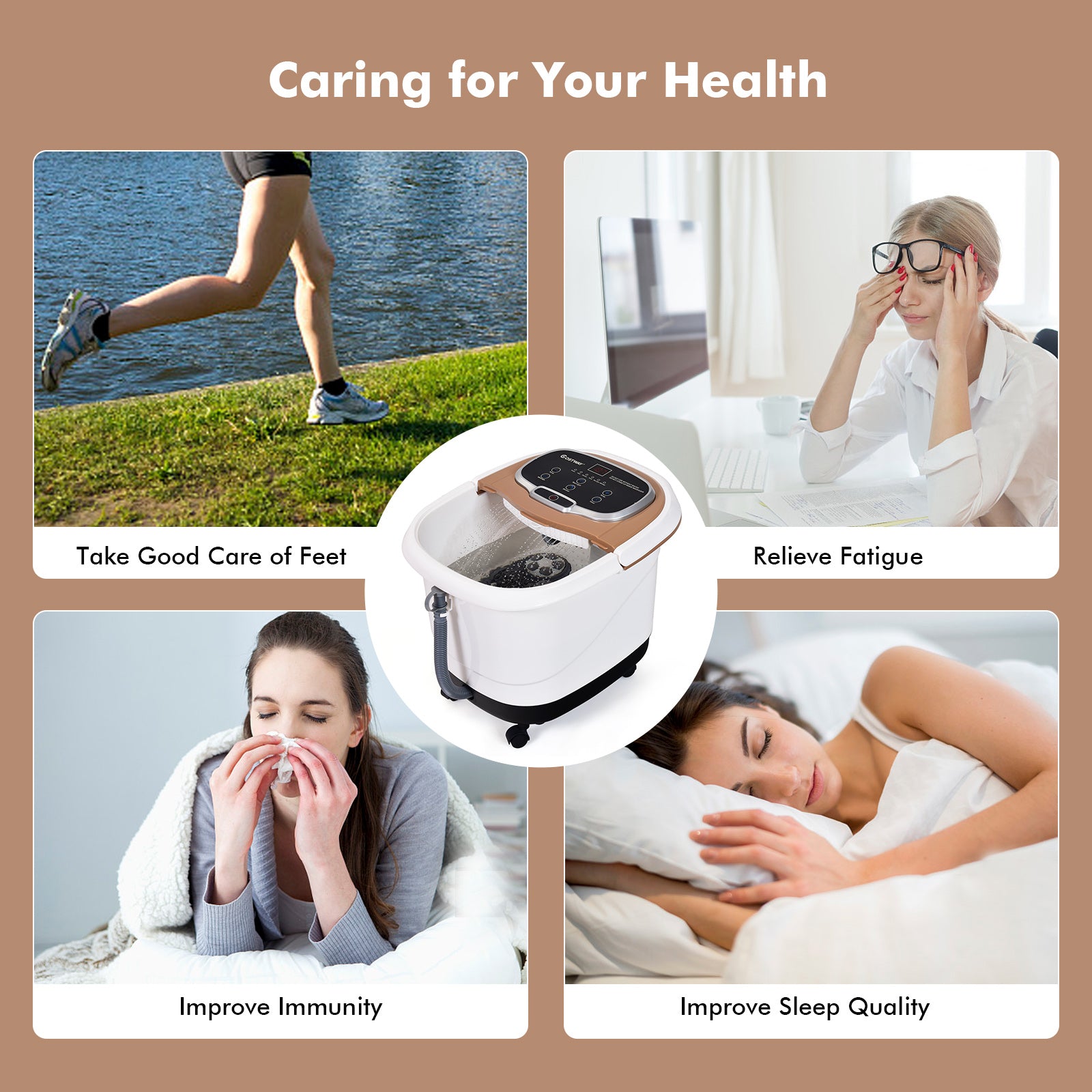 Portable All-In-One Heated Foot Bubble Spa Bath Motorized Massager, Brown Foot Massager at Gallery Canada