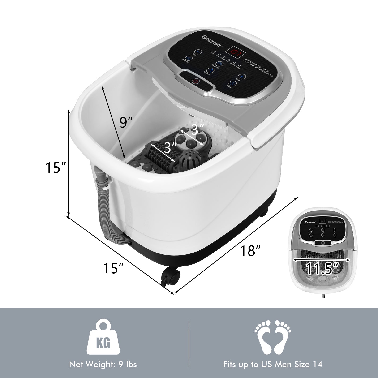 Portable All-In-One Heated Foot Bubble Spa Bath Motorized Massager, Gray Foot Massager at Gallery Canada