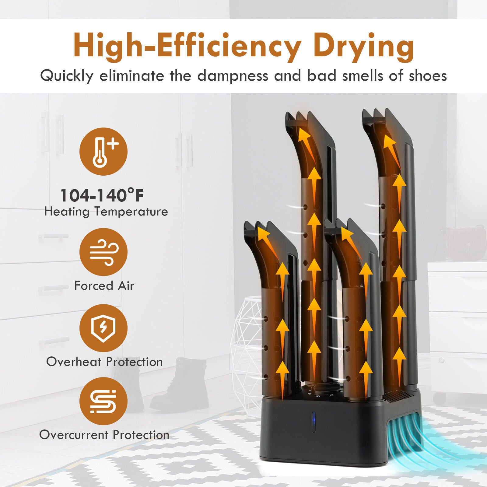 Prevent Odor Mold & Bacteria 4 Shoe Electric Dryer with Timer, Black Dryers at Gallery Canada