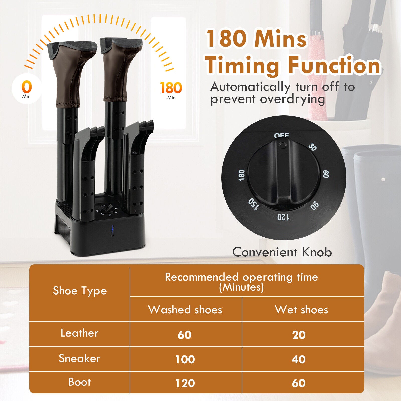Prevent Odor Mold & Bacteria 4 Shoe Electric Dryer with Timer, Black Dryers at Gallery Canada