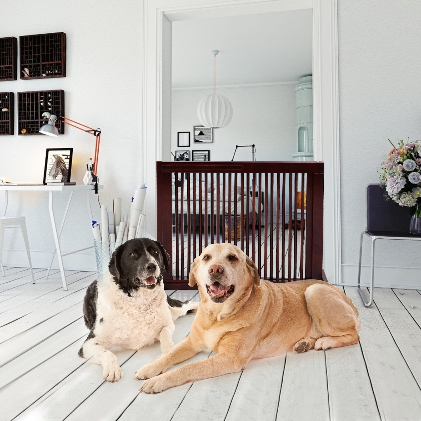 Folding Adjustable Free Standing 3 Panel Wood Fence, Brown Pet Gate at Gallery Canada