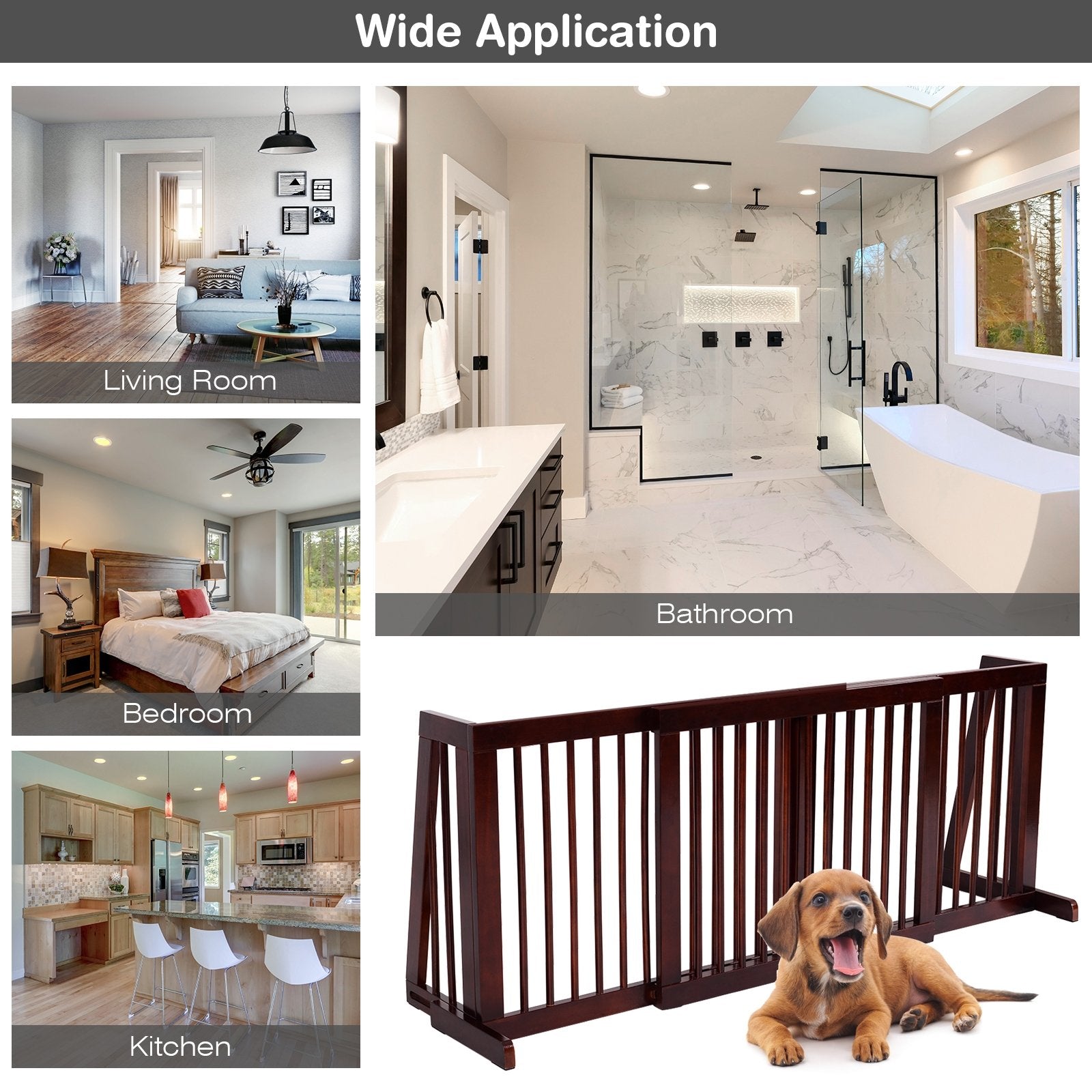Folding Adjustable Free Standing 3 Panel Wood Fence, Brown Pet Gate at Gallery Canada
