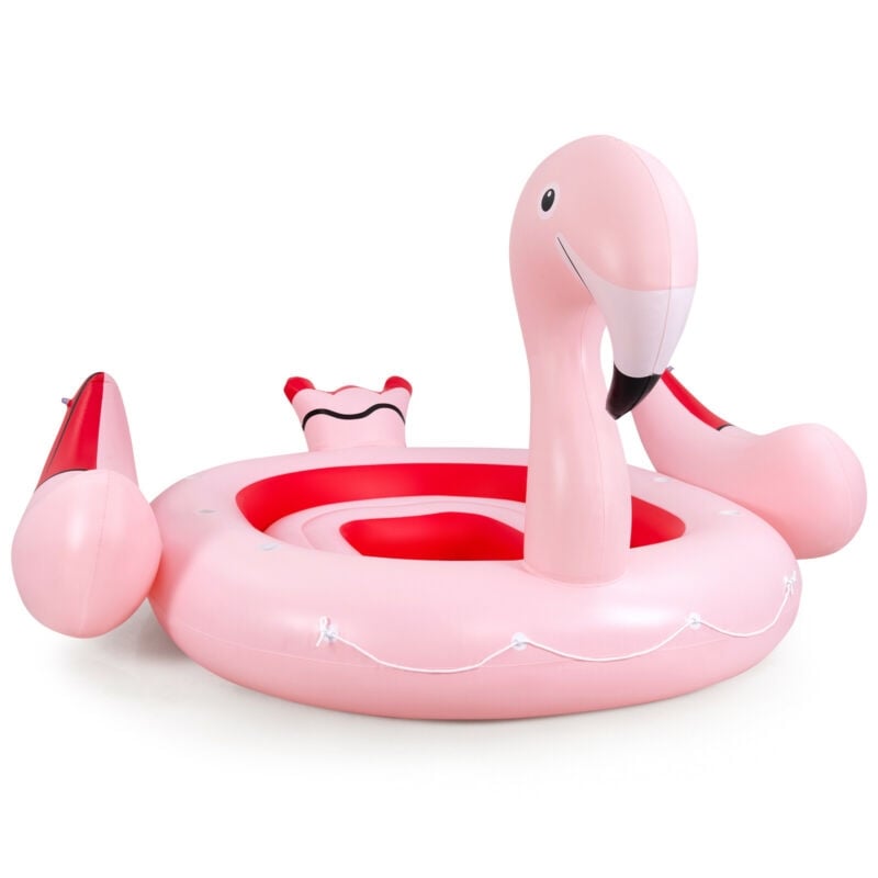6 People Inflatable Flamingo Floating Island with 6 Cup Holders for Pool and River, Pink Swimming at Gallery Canada
