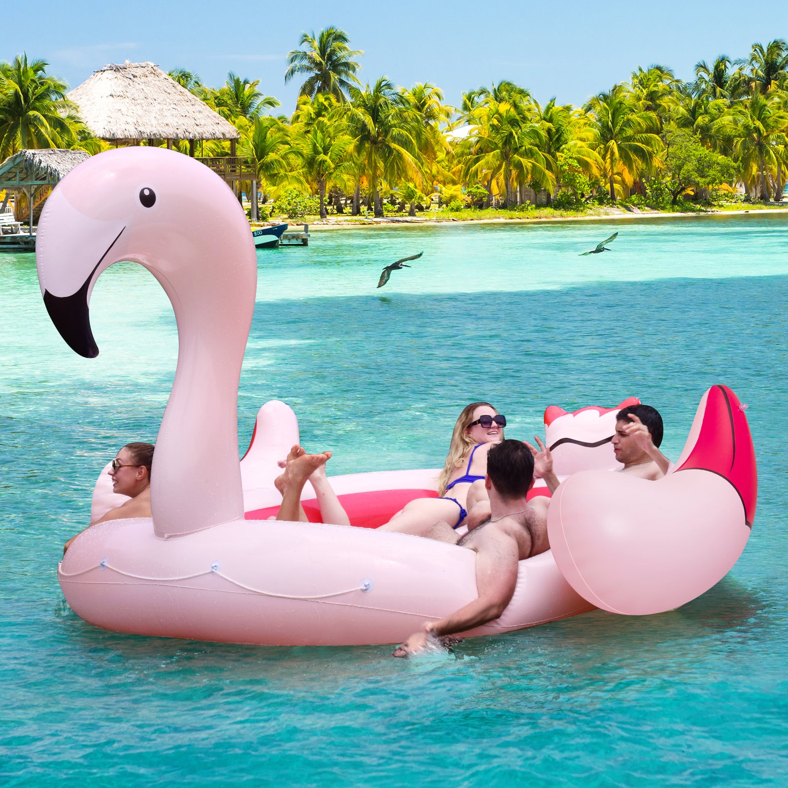 6 People Inflatable Flamingo Floating Island with 6 Cup Holders for Pool and River, Pink Swimming at Gallery Canada