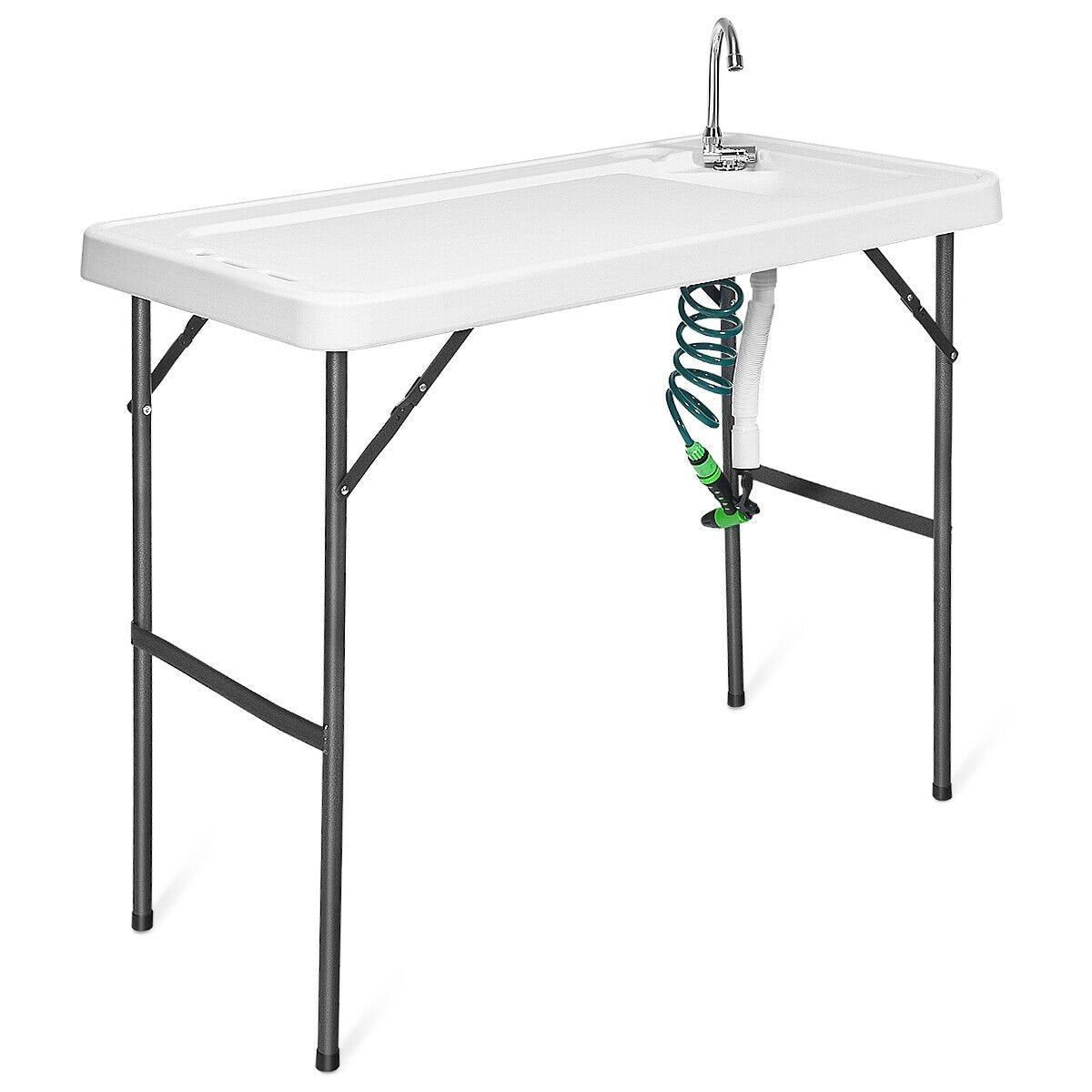 Folding Cleaning Sink Faucet Cutting Camping Table with Sprayer, White Camping Furniture White at Gallery Canada