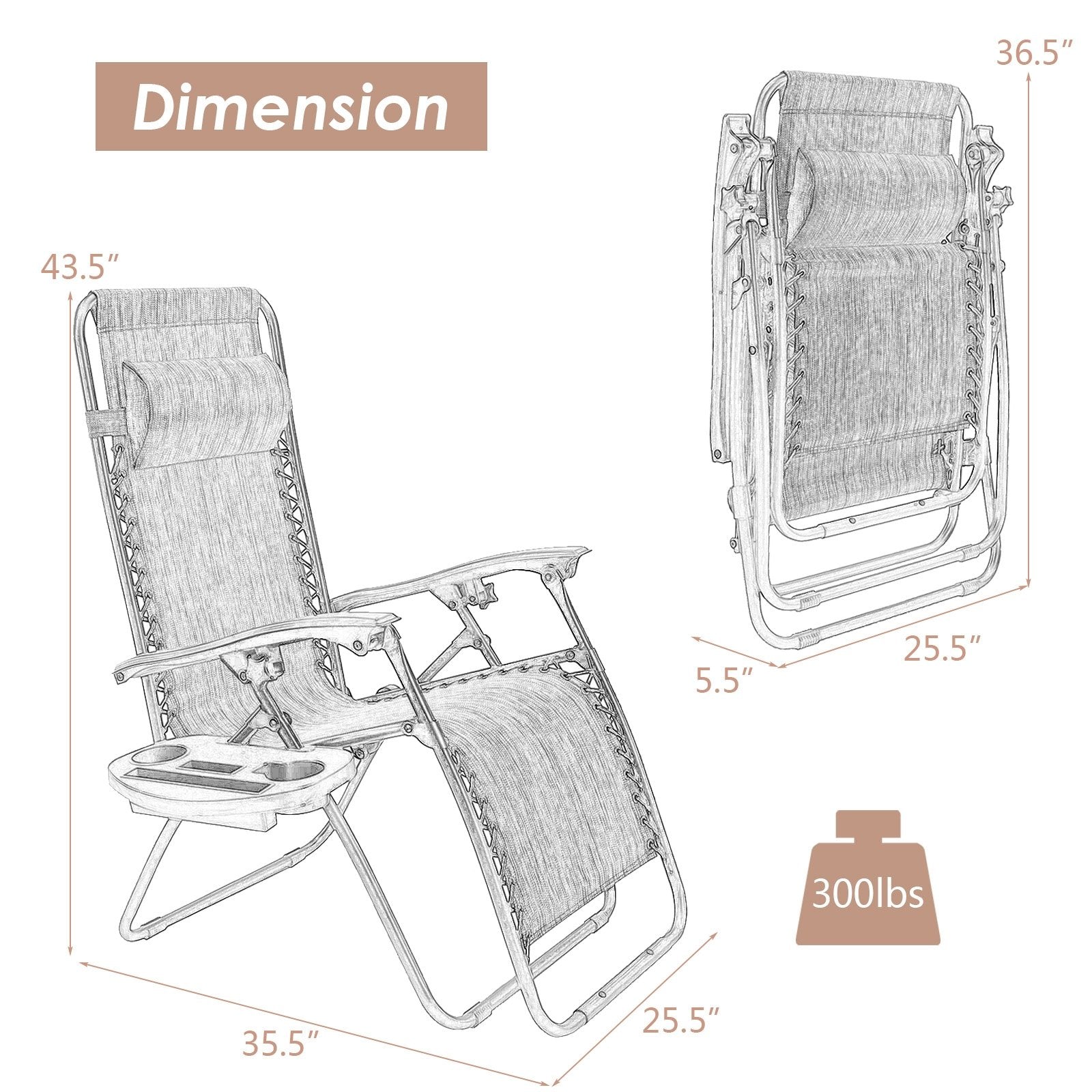 Outdoor Folding Zero Gravity Reclining Lounge Chair with Utility Tray, Beige Beach & Lawn Chairs at Gallery Canada