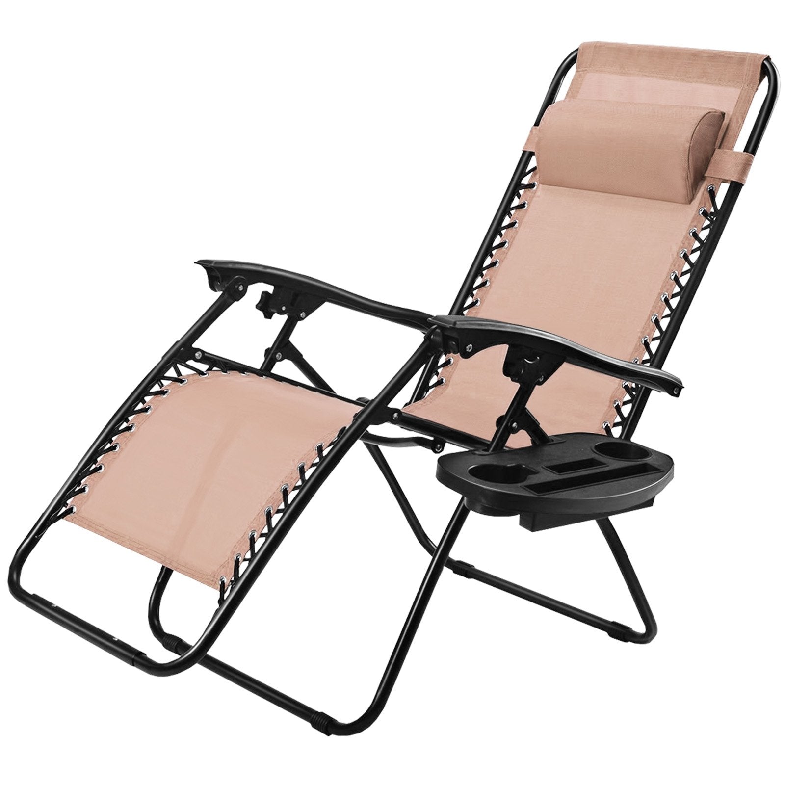 Outdoor Folding Zero Gravity Reclining Lounge Chair with Utility Tray, Beige Beach & Lawn Chairs at Gallery Canada