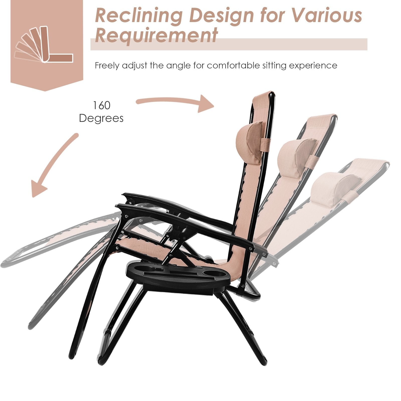 Outdoor Folding Zero Gravity Reclining Lounge Chair with Utility Tray, Beige Beach & Lawn Chairs at Gallery Canada