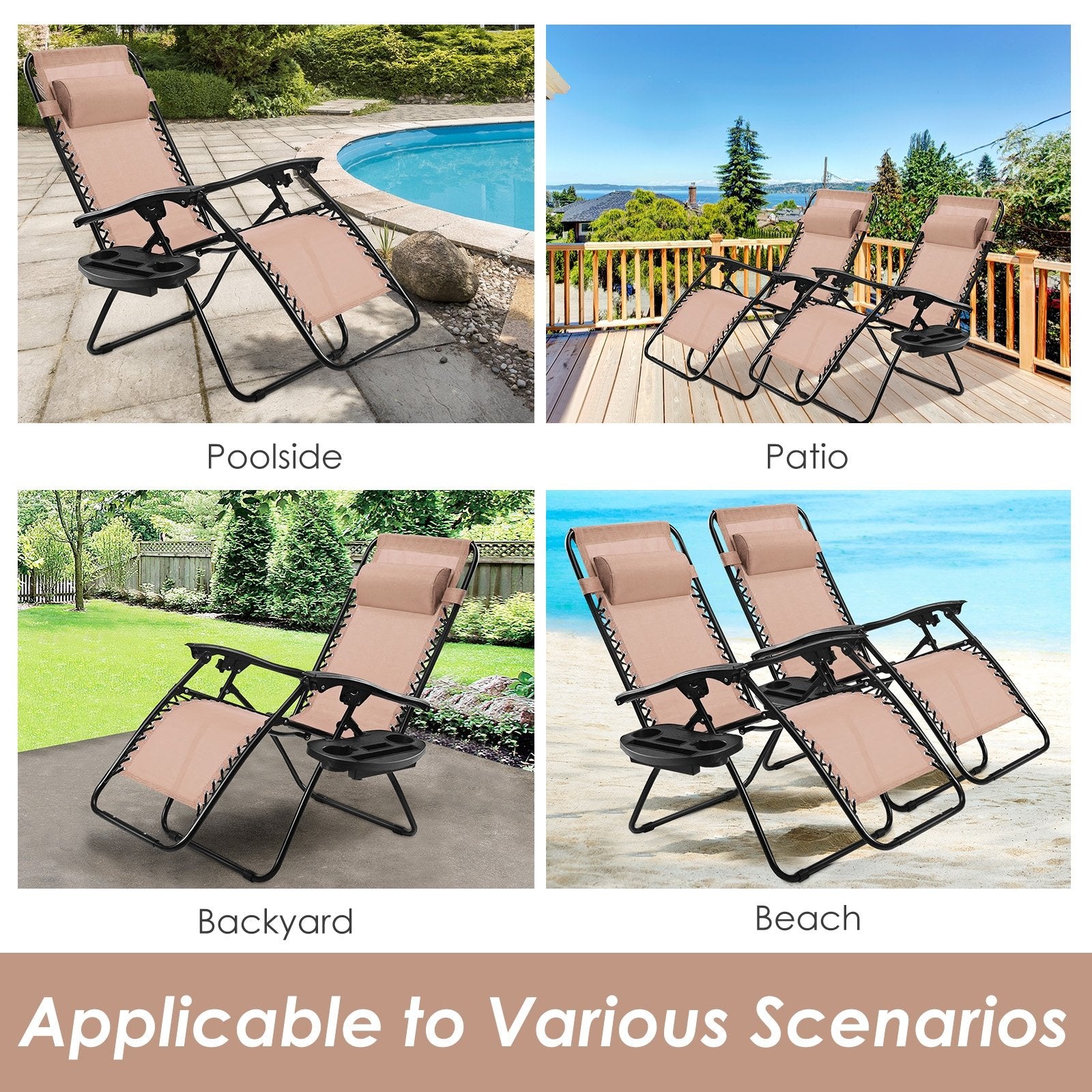 Outdoor Folding Zero Gravity Reclining Lounge Chair with Utility Tray, Beige Beach & Lawn Chairs at Gallery Canada