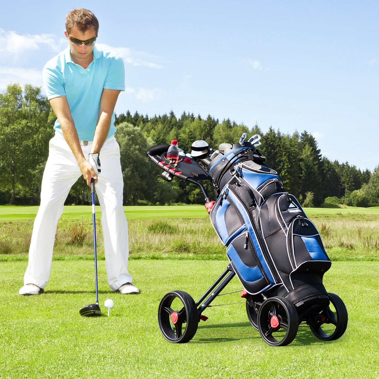 4 Wheel Folding Golf Pull Push Cart Trolley, Black Golf   at Gallery Canada