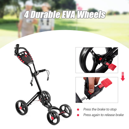 4 Wheel Folding Golf Pull Push Cart Trolley, Black Golf   at Gallery Canada