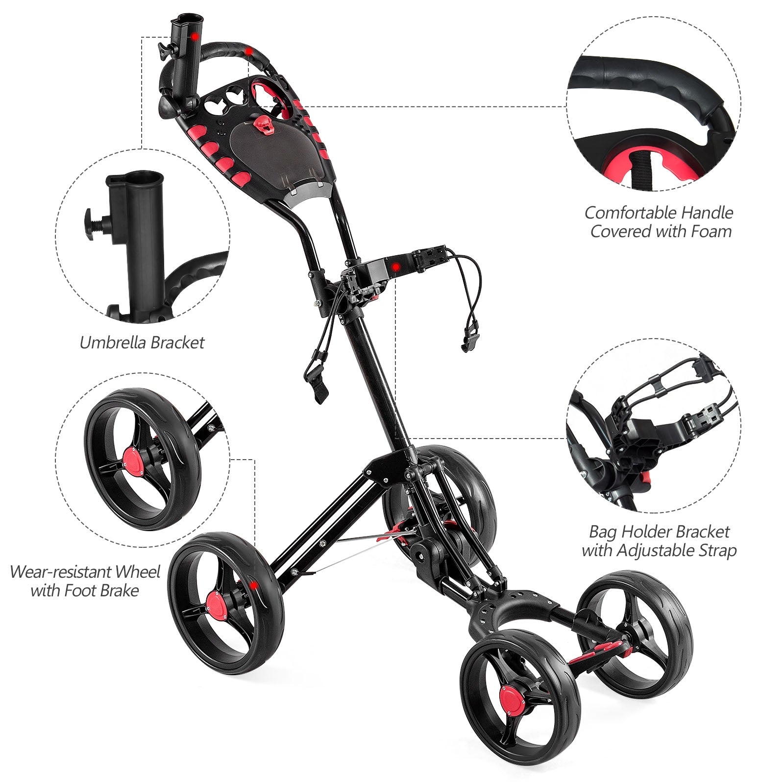 4 Wheel Folding Golf Pull Push Cart Trolley, Black Golf   at Gallery Canada